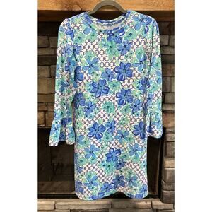 Women’s IBKUL Blue/Green/White Floral Mesh/Vented Sleeves Size S *A3